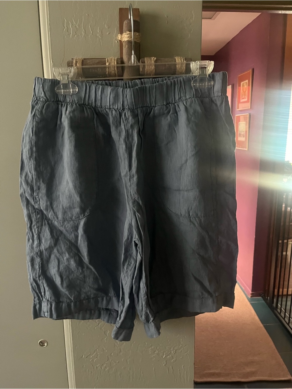 Flax Womens Casual Elastic-Waist Slate Blue linen Shorts large